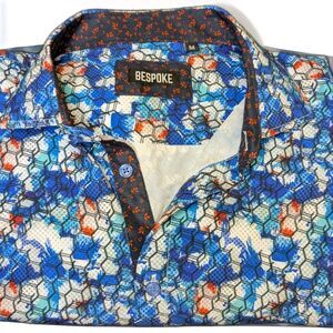 Mens Statement Shirt Size M Geometric Hexagon Honeycomb Print Contrast Collar